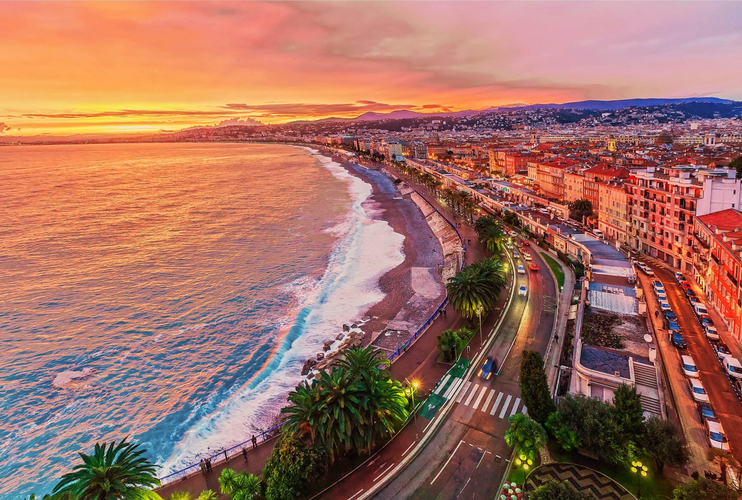Nice, Côte d'Azur — Promenade des Anglais au coucher du soleil